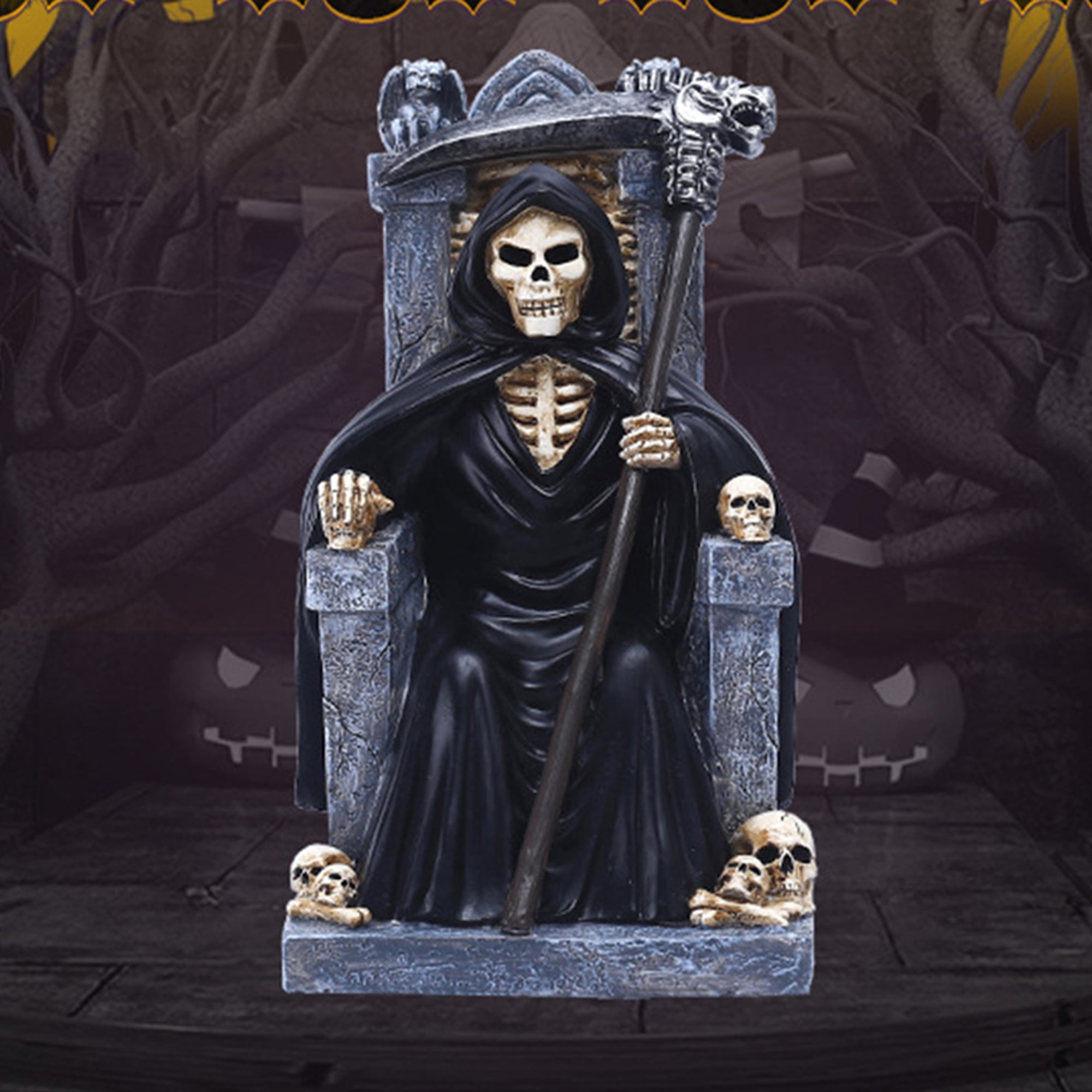 Kiapeise Halloween Resin Death, Grim Reaper Statue Sitting On Skeleton -  Walmart.com