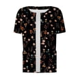 thumbnail image 3 of Qwertyu Scrub Jackets for Women Short Sleeve Snap Front Printed Crew Neck Jacket Tops with Two Pockets Black 2XL, 3 of 4