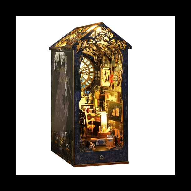 DIY Book Nook Kit, DIY Booknook Bookshelf Insert Decor Alley, con Luces, 3D Wooden Puzzle para NiñOs/Adultos