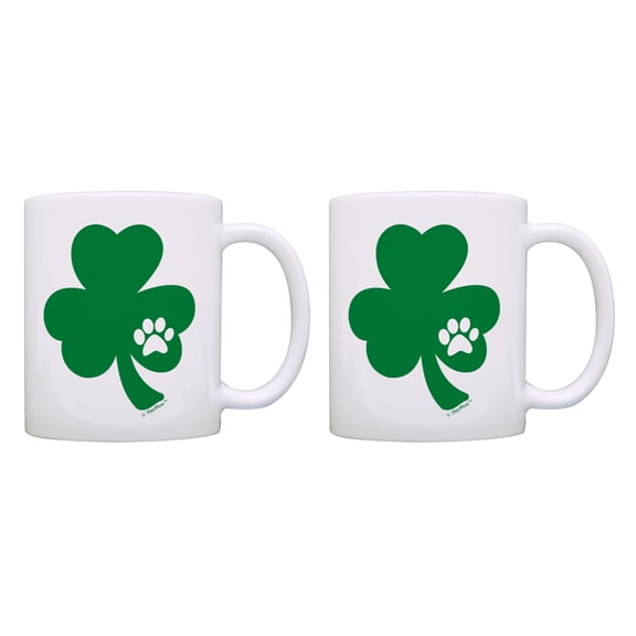 ThisWear Dog Lover Gifts Shamrock with Pawprint Cute Dog Pawprint Cups 11 ounce 2 Pack Coffee Mugs