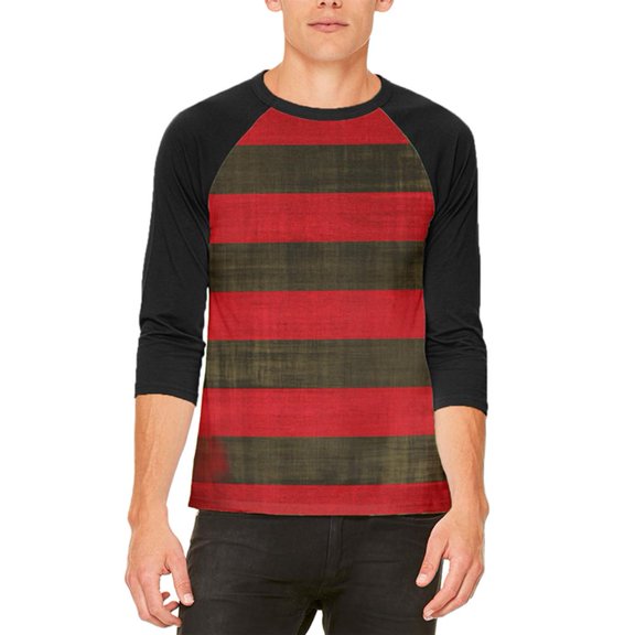 Halloween Striped and Bloody Nightmare Sweater Mens Raglan T Shirt White-Black MD