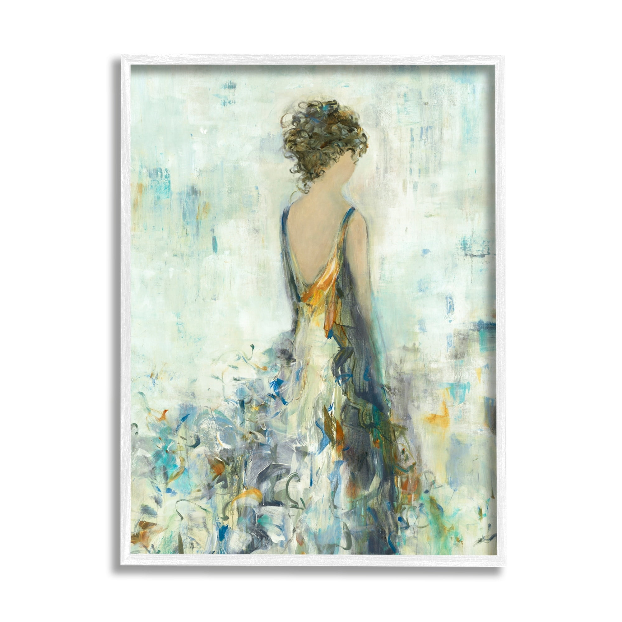 Stupell Industries Abstract Woman Floral Dress Beauty & Fashion Painting White Framed Art Print Wall Art