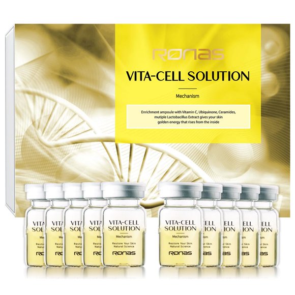 Ronas VITA Cell Solution, Sérum Anti-âge pour le Visage et le Cou avec Acide Hyaluronique, Vitamine C, Céramide, Bêta-Glucane, Sérum Hydratant Tonifiant pour Taches Brunes