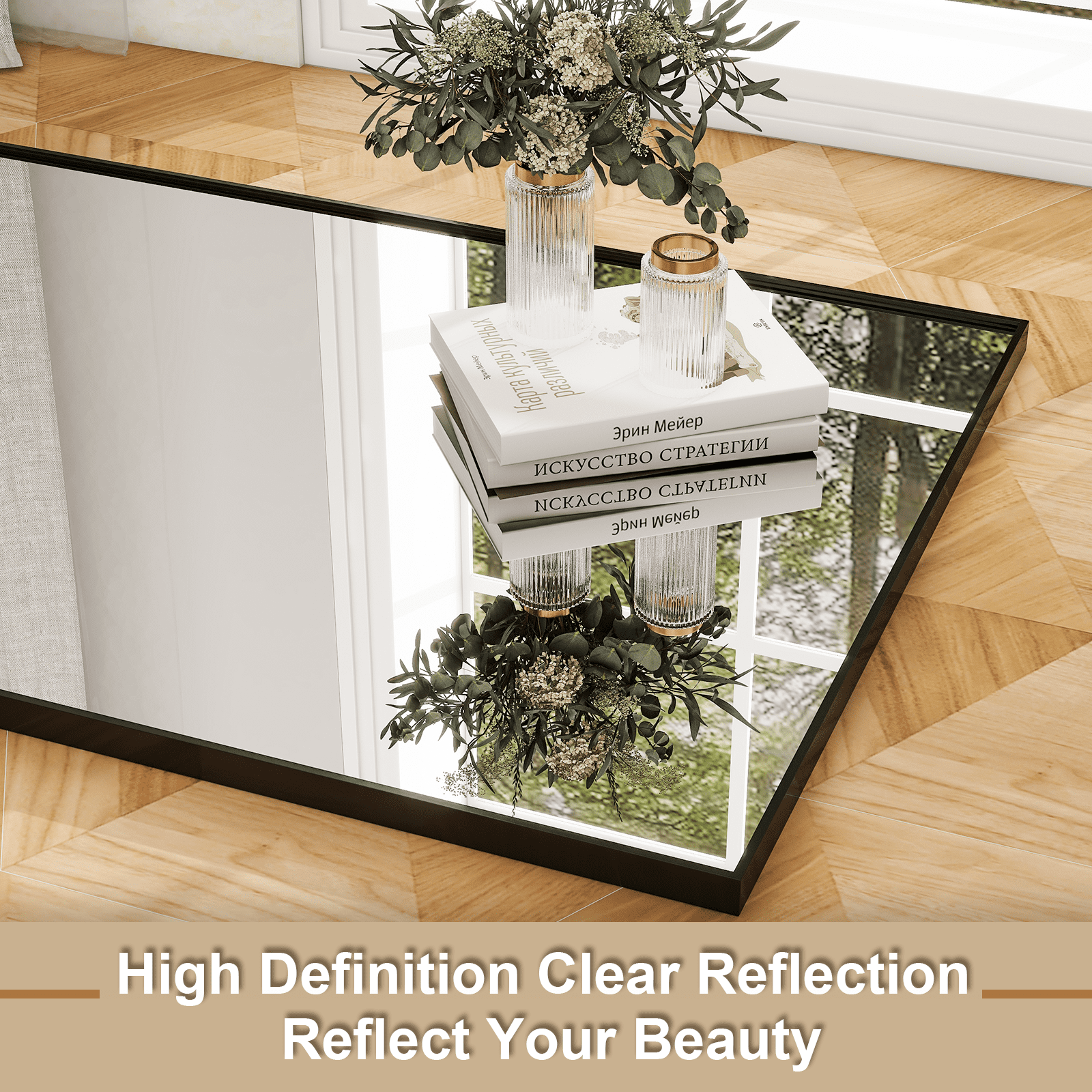 Anyrose 59.1"x16" Rectangle Full Length Mirror Metal Frame Floor Mirror with Stand, Black