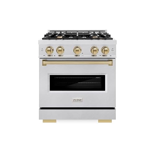 ZLINE Autograph Edition 30 in. 4.2 cu. ft. Classic Gas Range with 4 Burner Cooktop and Convection Gas Oven in DuraSnow Stainless Steel and Champagne Bronze Accents (CGRSZ-30-CB)