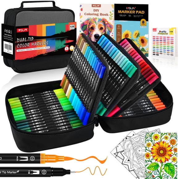 Set de marcadores artísticos IVSUN de 128 colores con doble punta