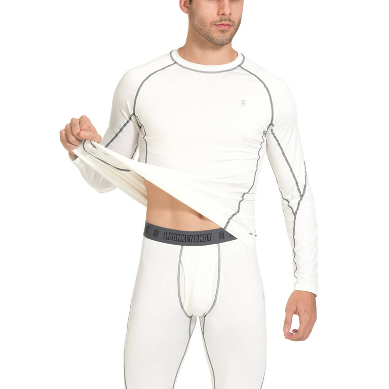 Little Donkey Andy Men's Thin Thermal Underwear Set Performance Base Layer  Wicking Active Long Johns Top & Bottom with Fly White S