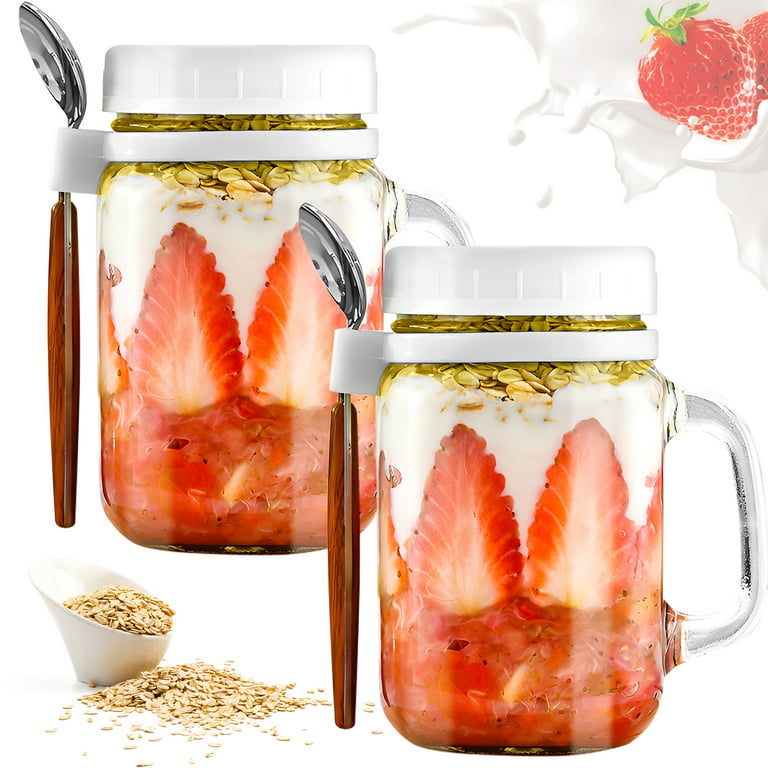 Overnight Oats Jar With Lid And Spoon Milk Fruit Salad Food Storage  Container Yogurt Overnight Oats Container - AliExpress