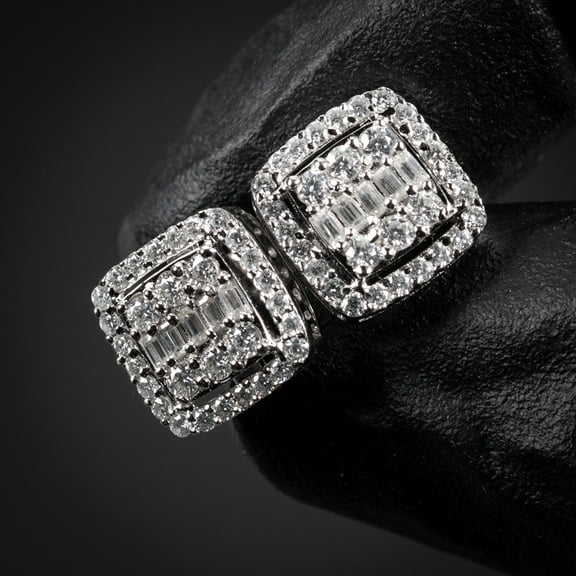 Moissanite Square Hip Hop 925 Sterling Silver Iced Baguette Men's Stud Earrings