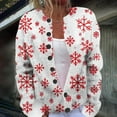 thumbnail image 2 of Cardigans for Women 2025 Trendy Snowflake Printed Casual Cardigan Jacket Button Down Crew Neck Long Sleeve Loose Fit Fall Winter Womens Sweaters YA White S, 2 of 5