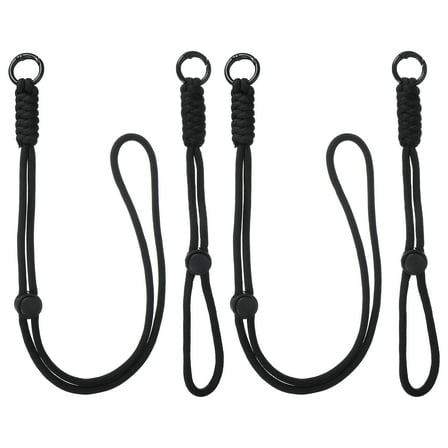 2Set Heavy Duty Paracord Keychain Lanyard, Adjustable Necklace Whistles Lanyard Braided Wrist Strap with Spring Ring for ID Card Badge Holder Keys, Black
