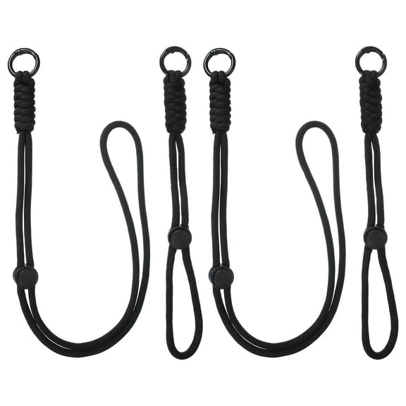 2Set Heavy Duty Paracord Keychain Lanyard, Adjustable Necklace Whistles Lanyard Braided Wrist Strap with Spring Ring for ID Card Badge Holder Keys, Black