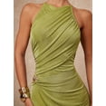 thumbnail image 6 of Olive Green Elegant Halter Neck Ruched Criss-Cross Bodycon Dress For Women, 6 of 8