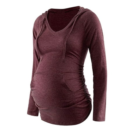 

CSformom Maternity Pollover Hoodie Long Sleeves Shirt V Neck Pregnancy Sweatshirt Tunics Top