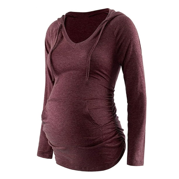 Jchiup Jchiup Maternity Hoodie Long Sleeves Shirt Casual V Neck