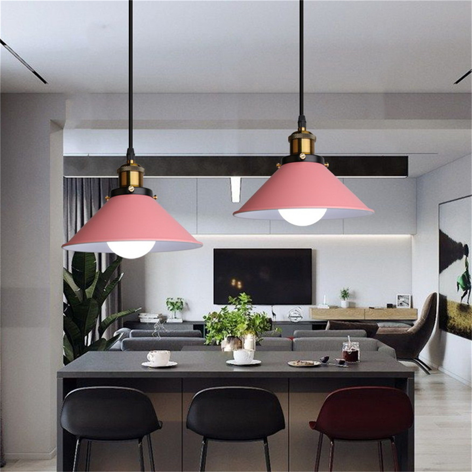 JLOWCO Led Hanging Lights with Plug in Cord,modern Pendant Lights Kitchen Island Lighting Bedroom Hanging Light fixture Pink (LED Bulb Include)