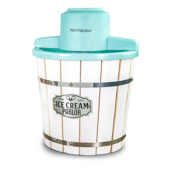 Máquina para hacer helados eléctrica Nostalgia – Estilo salón de cubo de madera, máquina de helado de servicio suave antigua que hace yogur helado o helado en minutos – Aparato de cocina divertido – B