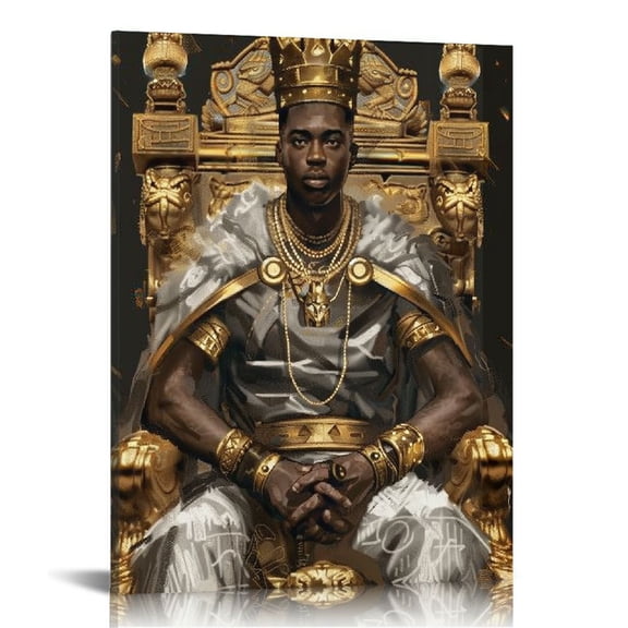 Acheng  2 Pieces Vintage Black King and Queen Canvas Wall Art Black Couple African American Men Portrait Wall Decor  12x16 in