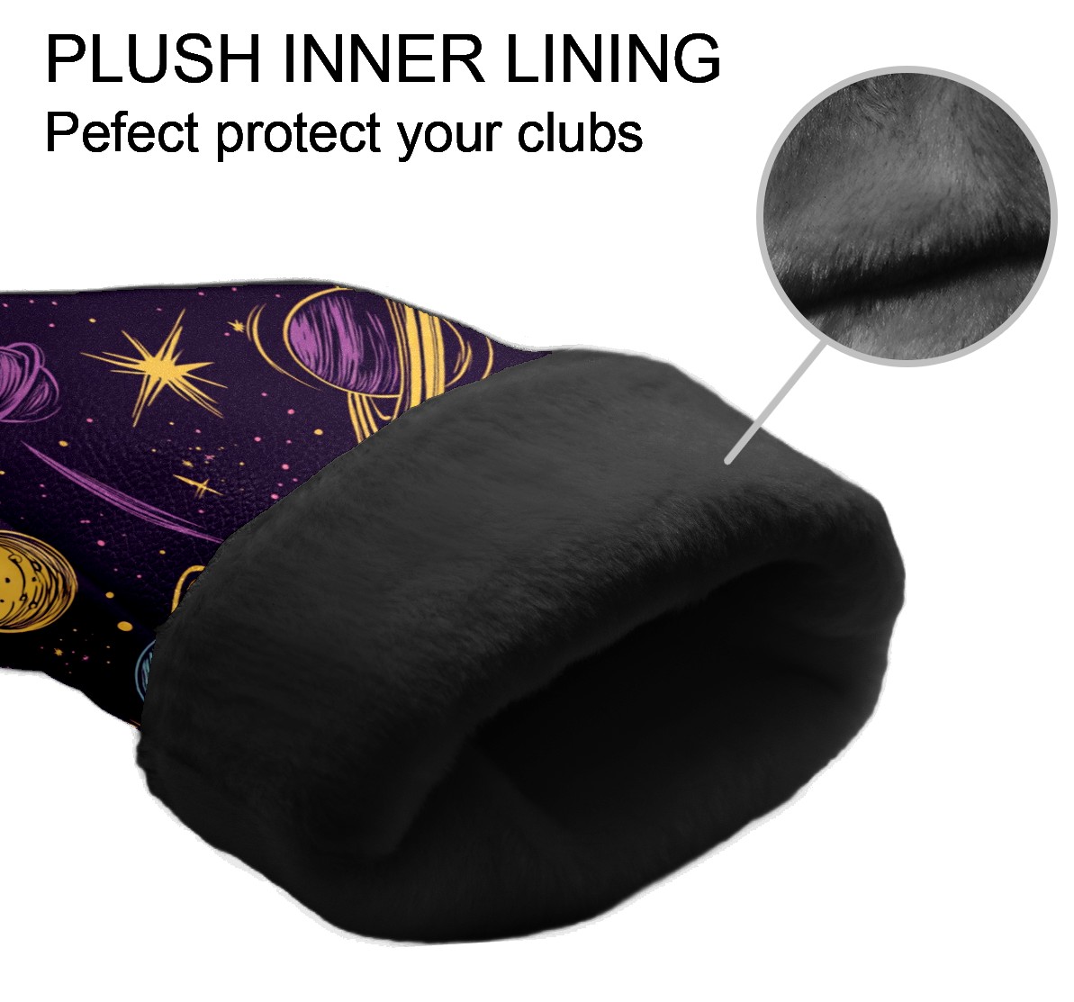 Golf Club Covers PU Leather Waterproof Head Covers for Fairway Woods Hybrids Cartoon Planet Pattern