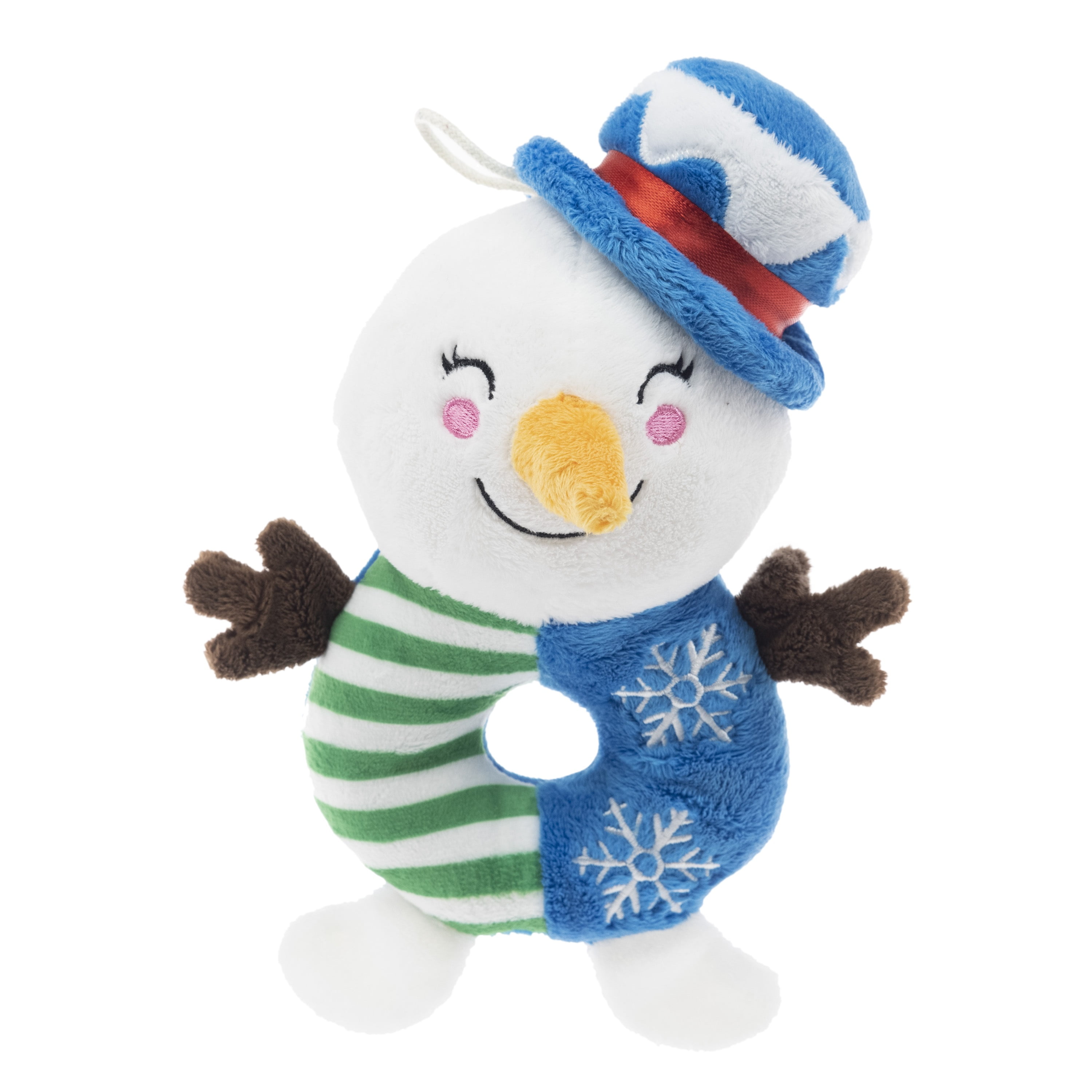 Vibrant Life Holiday 7 inch Stuffed Plush Squeaky Christmas Snowman Ring Dog Toy