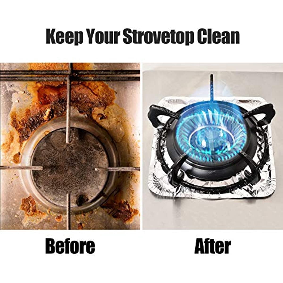 300 Pcs Packed Disposable Gas Burner Liner Square, Aluminum Foil Square Stove Burner Cover, 8.5" Stove Burner Bib Pad, Gas Stovetop Protector