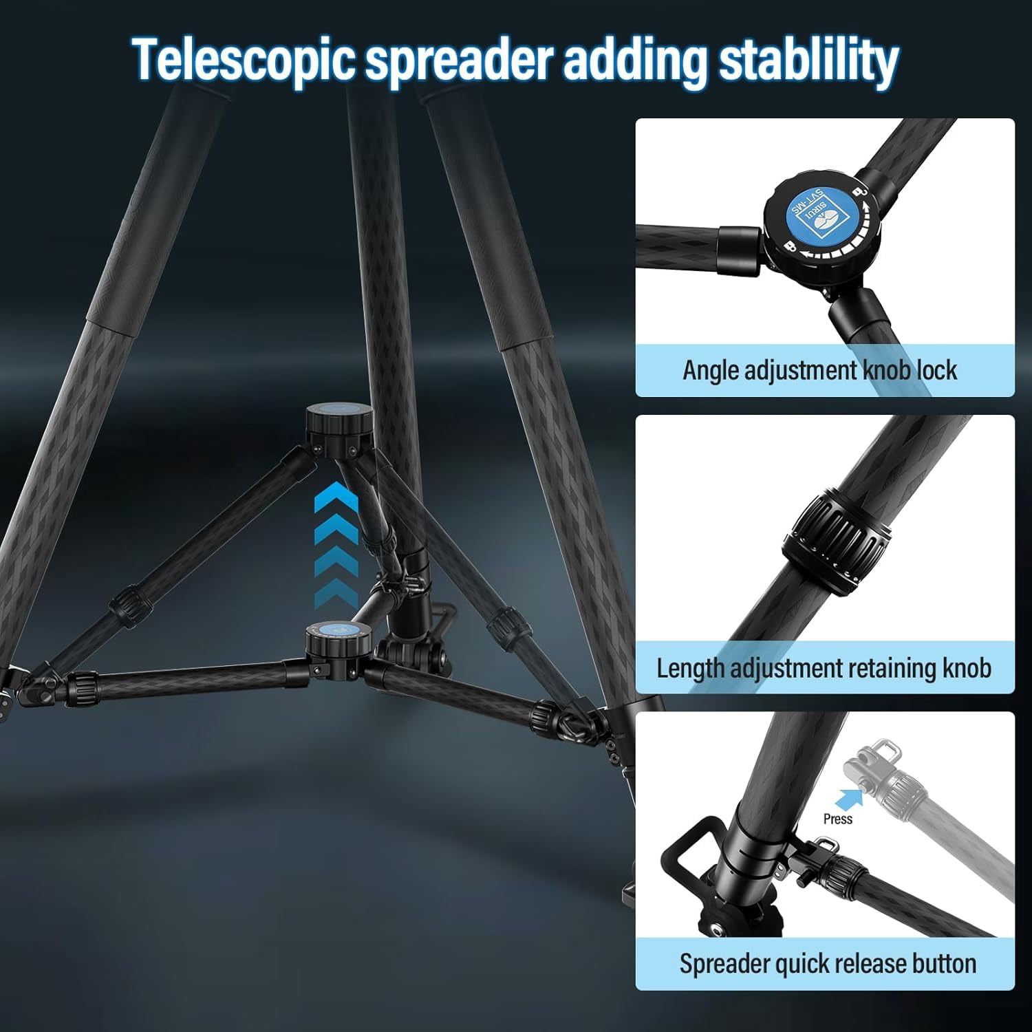 SIRUI SVS75 Professional Video Tripod, 61" Carbon Fiber Tripod with One-Step Height Adjustmen