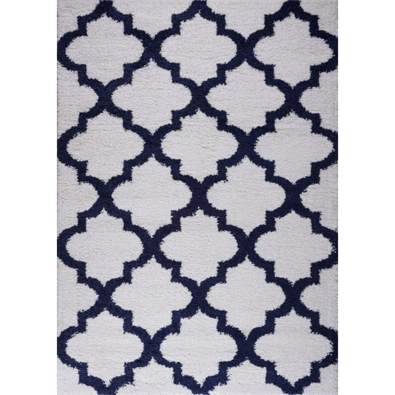 Ladole Rugs Shaggy Fes Made in Europe Beautiful Abstract Polypropylene Area Rug Carpet in Dark Blue White, 8x11 (7'10" x 10'5" , 240cm x 320cm)