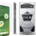thumbnail image 1 of Shockproof Bumper Phone Case for Google Pixel 6a, with Tempered Glass Screen Protector, by OneToughShield ® - Keep Calm Soccer, 1 of 4