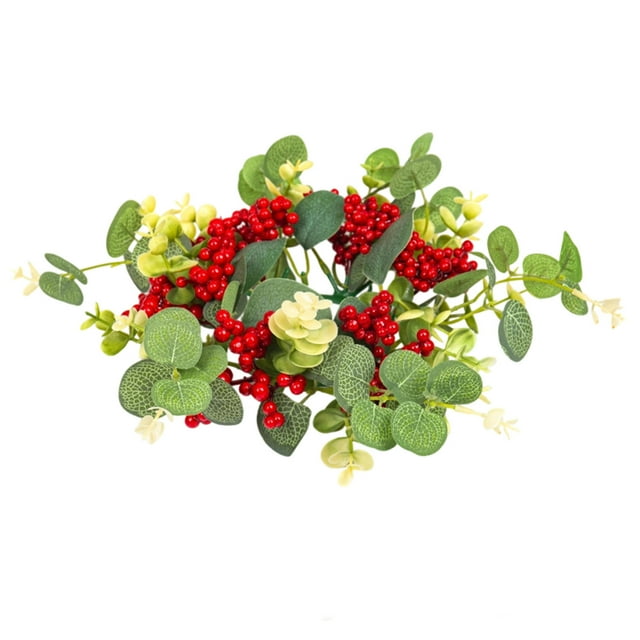 B Bougeoir en Plastique Couronne Design B avec Baies Dorées Rouges Pommes de Pin Centre de Table des Fêtes pour Table de Noël et Déco Maison