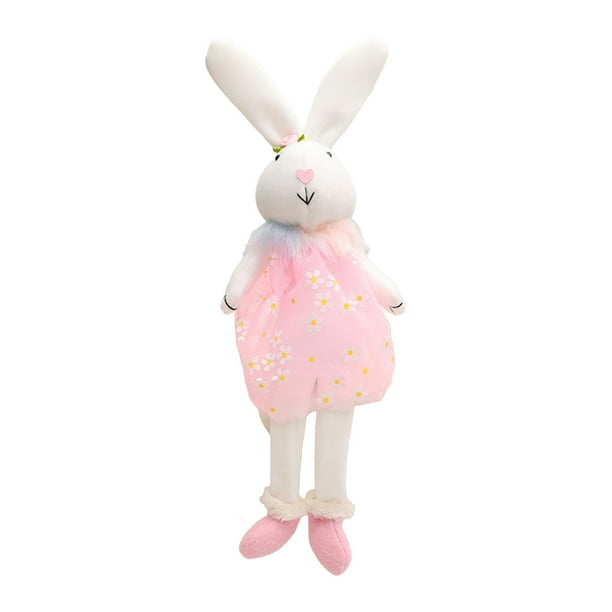 Adornos de conejito de Pascua con patas largas, estatua de tela de 43 cm con zanahorias y cestas, platos decorativos para la mesa.