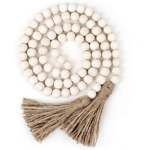 Farmhouse Style For Home Outdoor Decorations, Vintage Art With A Rustic Chic Feel And Natural Wood Beads, Wall Hanging Accent With Tassels (Black)