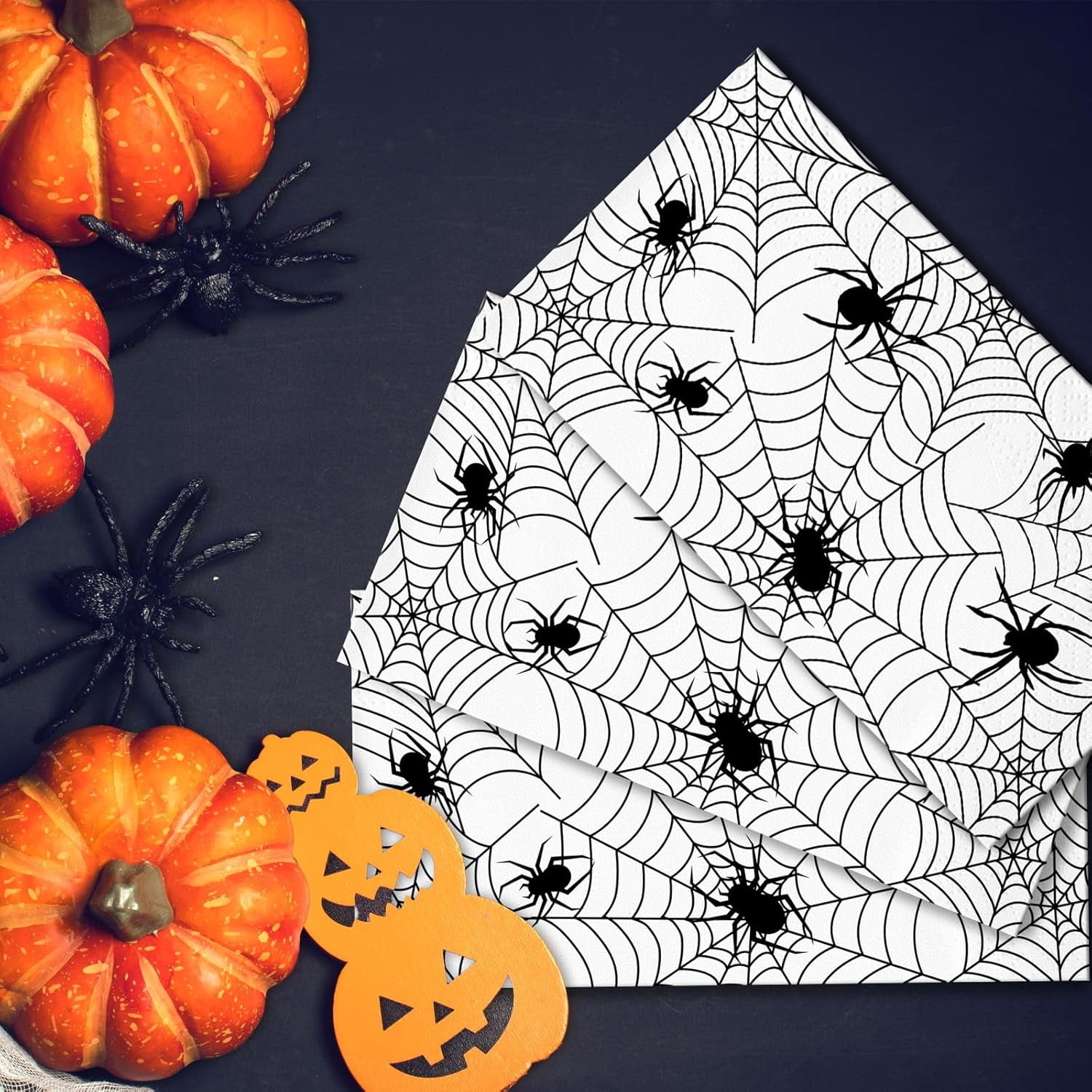 100 PCS Halloween Napkins - Spider Webs Design, Cocktail Disposable Paper Napkins, Decorative Dinner Hand Napkin for Festival Birthday Party Decoration