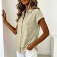 thumbnail image 5 of Lenpel Button down Shirts for Women Short Sleeve Collared Striped Cotton Linen Tops Business Casual Blouses, 5 of 6