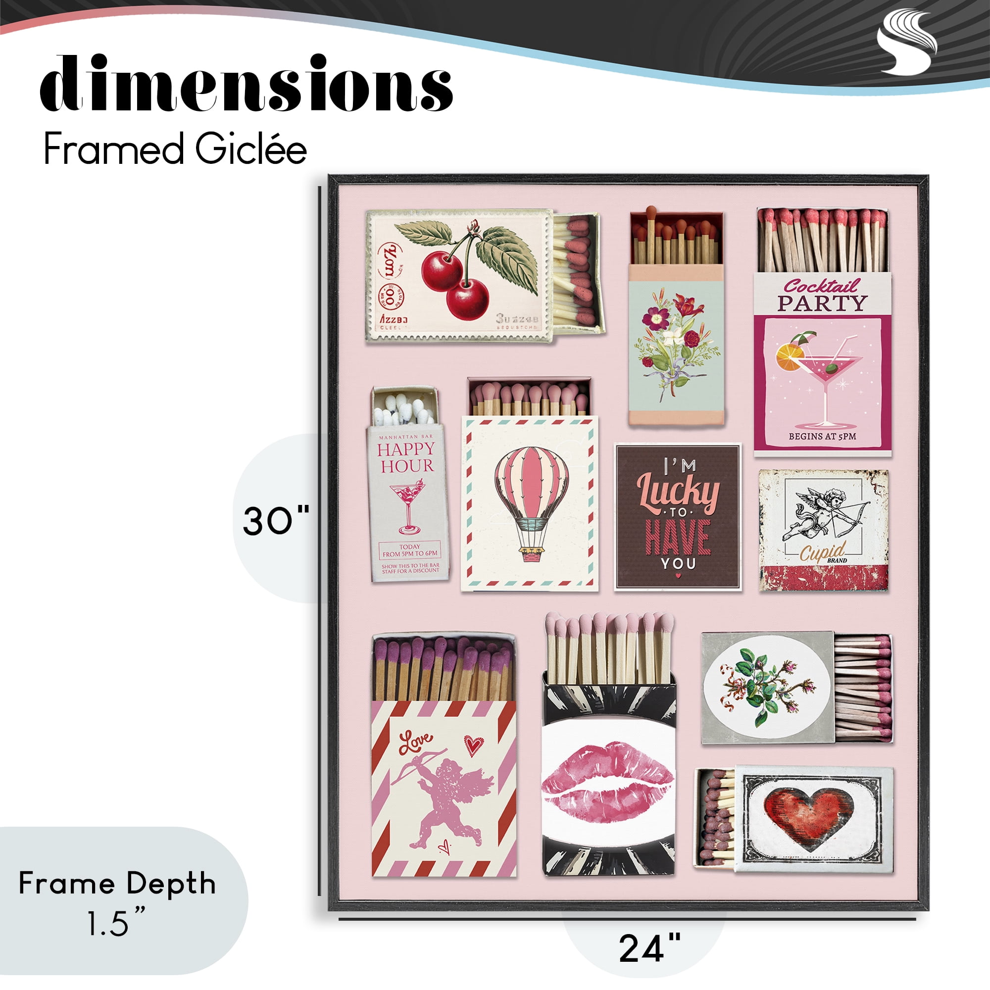Stupell Industries Vintage Romantic Matchbox Collection Black Framed Giclee Art, design by CAD Designs