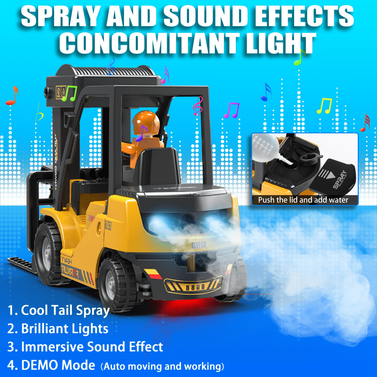 RC Forklift Truck RC Construction Vehicles with Spray & Light, Mini Forklift Toys for Kids Ages 6+
