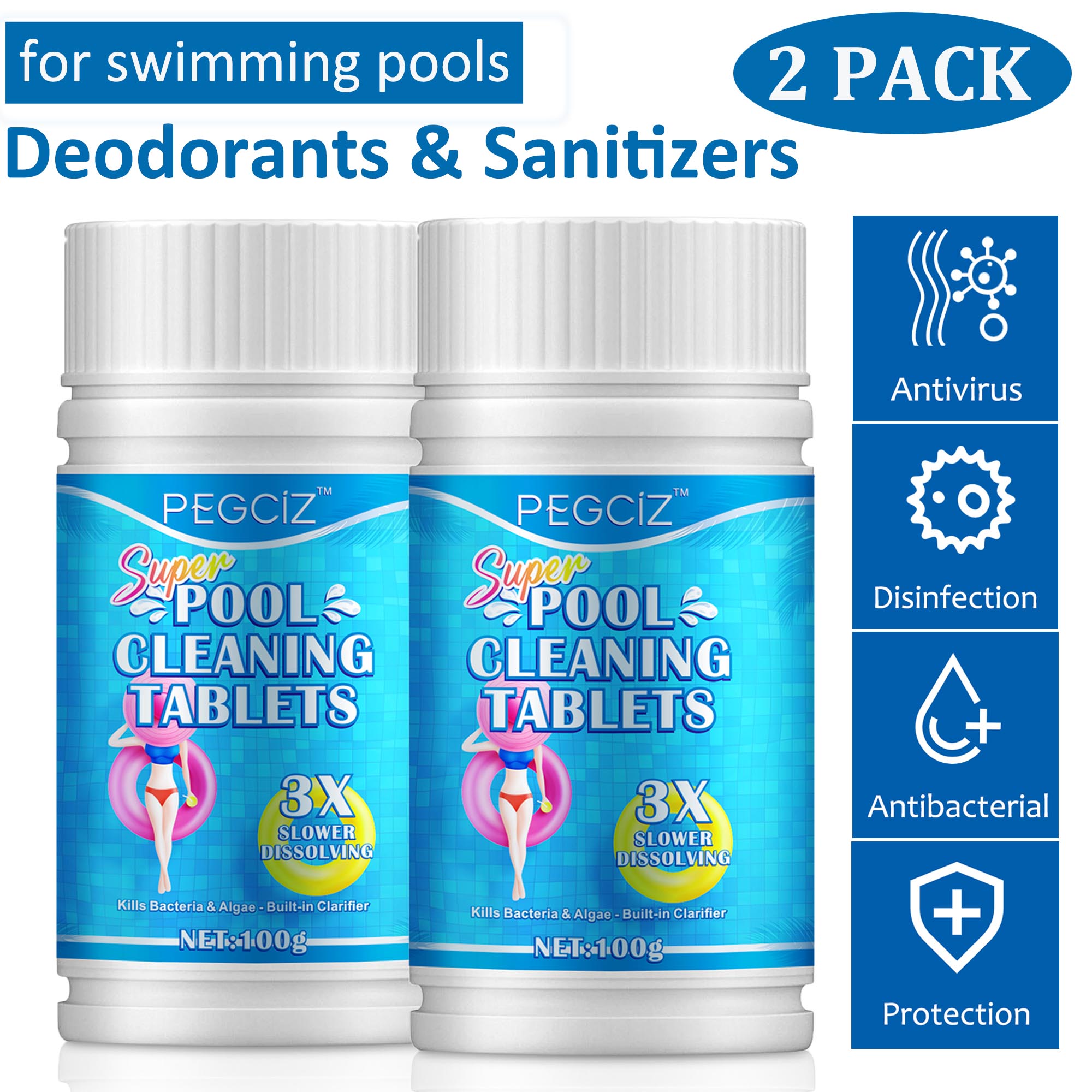 Pegciz Super Pool Cleaning Tablet 200g,Deodorants and Sanitizers for Swimming Pool,Pool Balance
