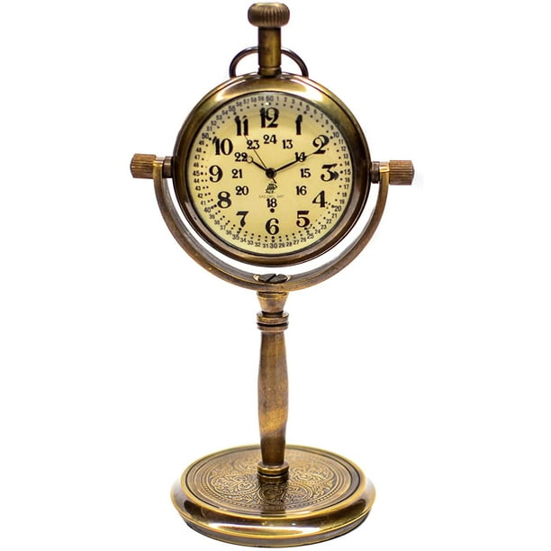 Sailor's Art Beautiful Brass Antique Vintage Analog Table Clock with Retro Look Adjustable Stand