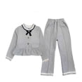 thumbnail image 2 of AKOEE Girls 2 Piece Outfits Spring Fall Long Sleeve Button Up Top and Wide Leg Pant Ruffled Clothes Sets (12-13 Years, Gray), 2 of 6