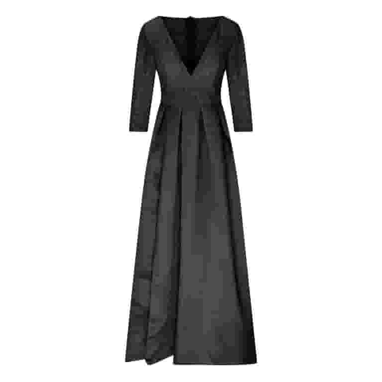 Black & White Satin V Neck Long Prom Dress Black & White Satin V Neck Long Prom Dress