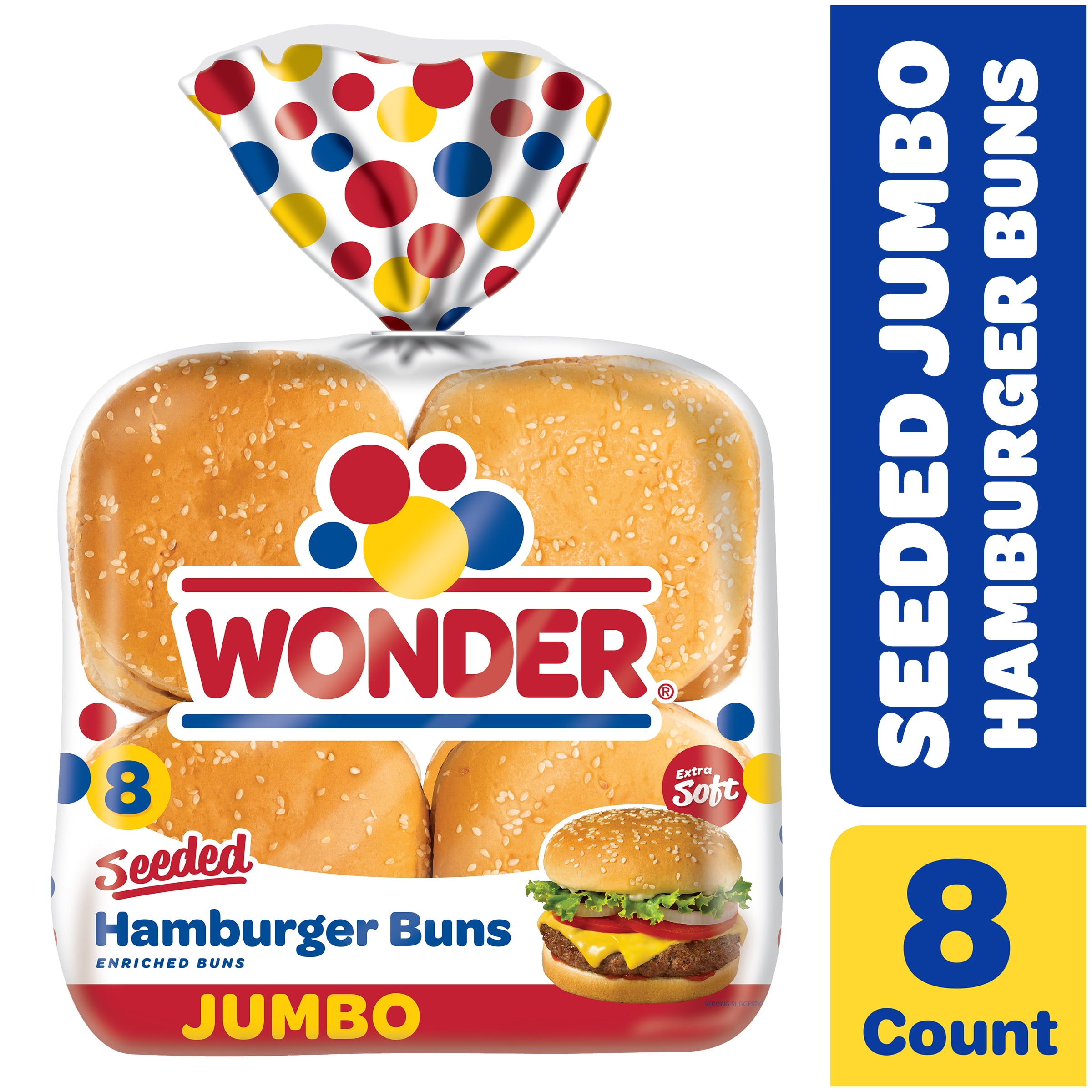 Wonder Bread Jumbo Seeded White Bread Hamburger Buns, 15 oz, 8 Ct, Shelf-Stable