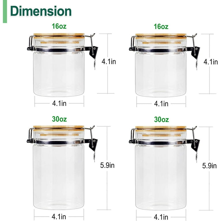 Borosilicate Glass Storage Jars with Airtight Locking Clamp Lids 2 Sets  18oz, 2 Sets 30oz, Airtight Glass Canisters with Locking Lids, Glass  Storage Containers Bamboo Lid, Food Storage Container 