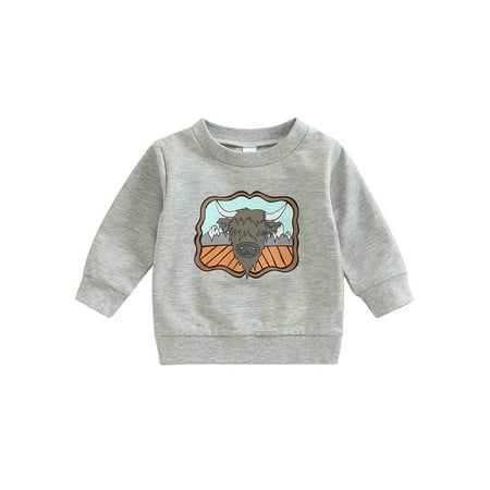 

AMILIEe Toddler Baby Kids Boys Sweatshirts Long Sleeve Cow Sweat Shirt Pullover Tops Tees 0-3 Years
