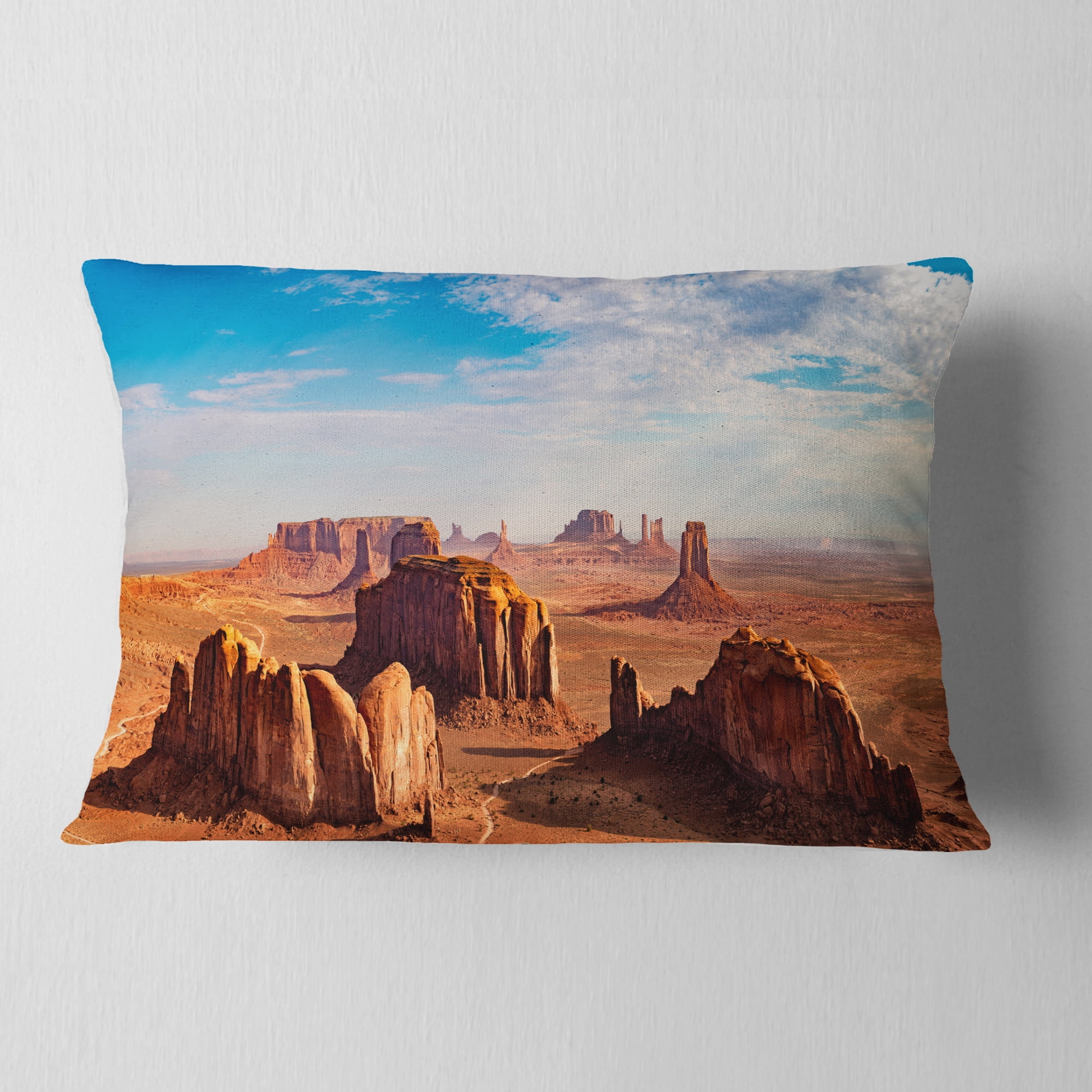 Designart 12" x 20" Blue Polyester Throw Pillow