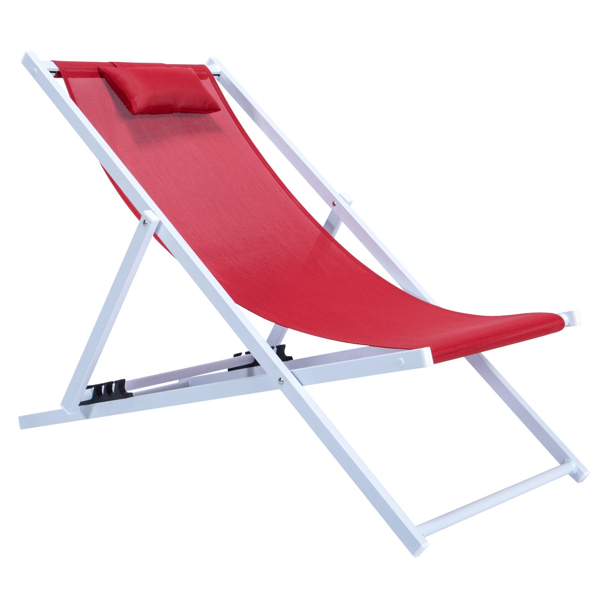 LeisureMod Sunset Outoor Sling Lounge Folding Chair With Headrest in Red - image 2 of 8