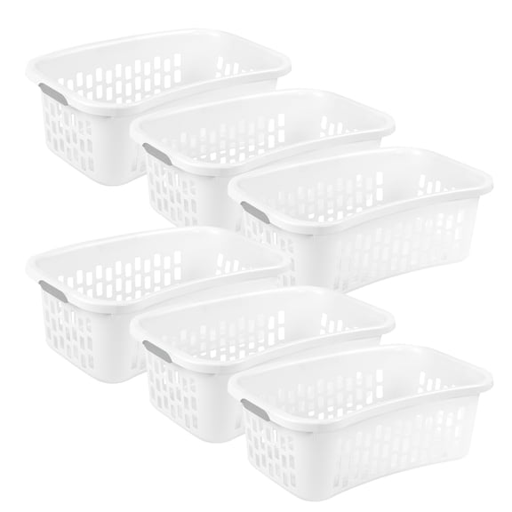 Sterilite HipHold Laundry Basket, 1.5 Bushel Plastic Clothes Hamper, White, 6 Pack