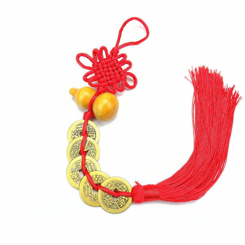 Chinese Knot Tassel 5 Coins Pendant Feng Shui Good Luck Car Decor Hanging String