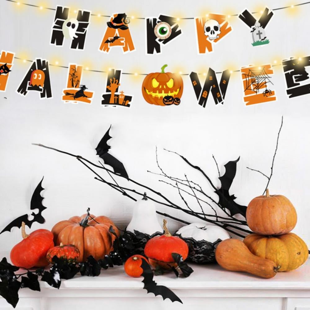 39Ft Halloween Party Decoration Garland Streamers Purple Bat White Ghost  Black Orange Circle Dot Hanging Paper Banner Bunting for Halloween All
