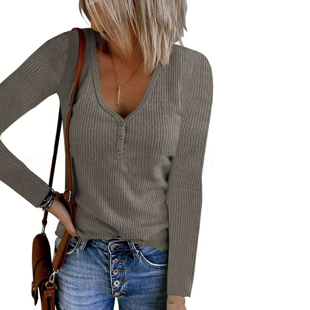 Blouse à Manches Longues à Col en V pour Femmes Décontractées