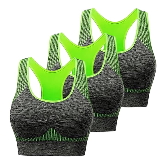 Zpanxa Supportive Sports Bras for Women 3PC Seamless Wireless Heathered Scoop Neck Pullover with Wide Straps and Color Contrast Accents for Workout