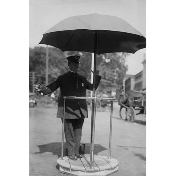 Policeman Directs traffic from underneath an umbrella in Newport, Rhode Island-Fine art canvas print (20" x 30")